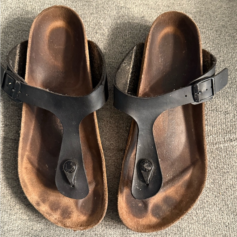 Birkenstock Gizeh Sandals Size 39 -250 Black Mens Shoes Thong leather